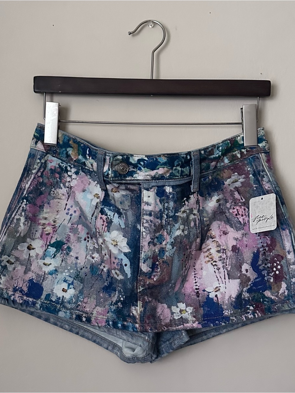 WE THE FREE Floral Hand-Painted Design Denim Skort
